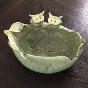 EUC Sage Green Ceramic Owl Bowl